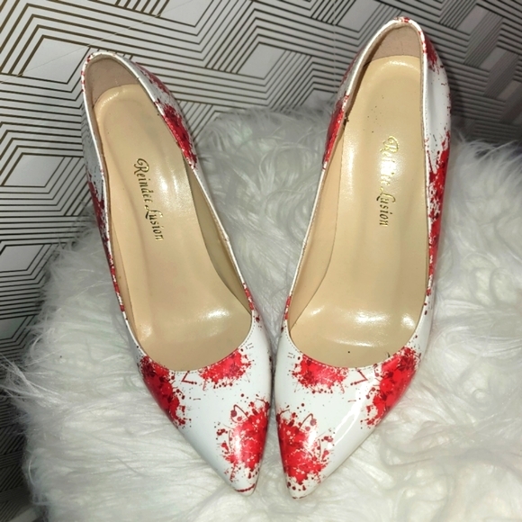 White heels red splatter print - Picture 5 of 7